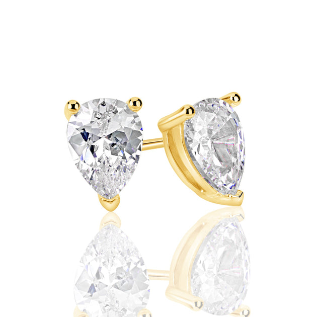 Suzy Levian Pear Shape Cubic Zirconia Studs Yellow Sterling Silver 2