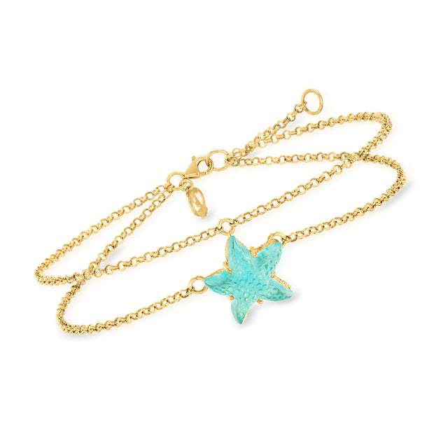 Ross-Simons Italian Light-Blue Glass Starfish Anklet Blue 4