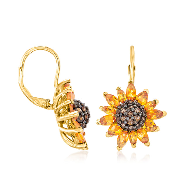 Ross-Simons Citrine Smoky Quartz Sunflower Drop Earrings Orange 4