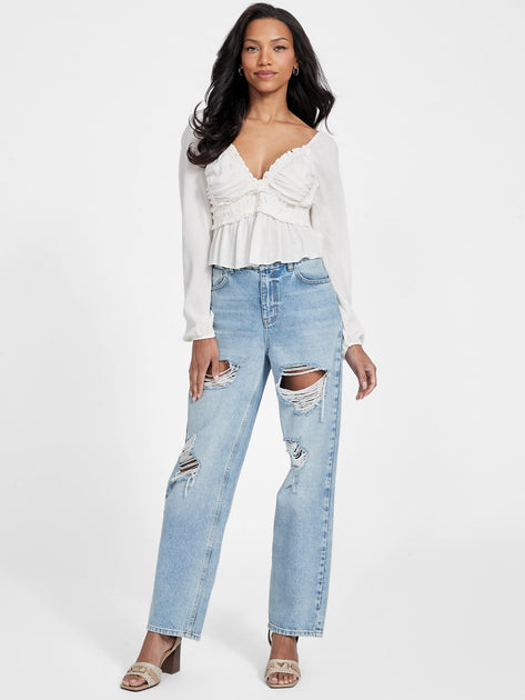 Guess Factory Luna Ruffle Top White Medium 3