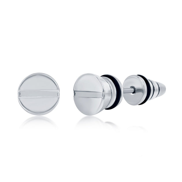 Blackjack Stainless Steel Screw Stud Earrings Silver 2