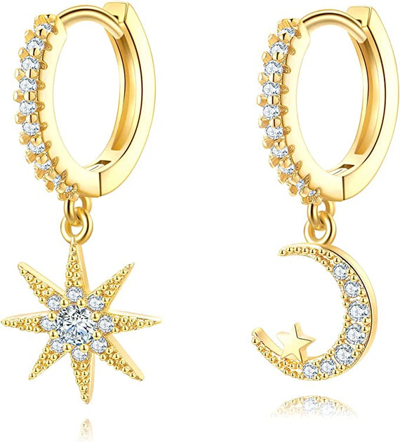 Liv Oliver Star Moon Drop Earrings Silver 2