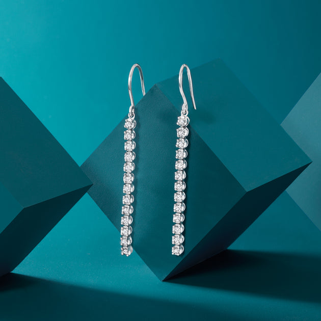 Ross-Simons Diamond Linear Drop Earrings Silver 5
