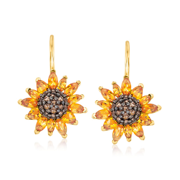 Ross-Simons Citrine Smoky Quartz Sunflower Drop Earrings Orange 2