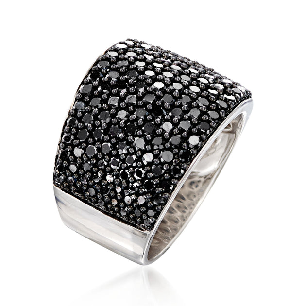Ross-Simons Pave Black Spinel Wide Ring Silver US 8 4