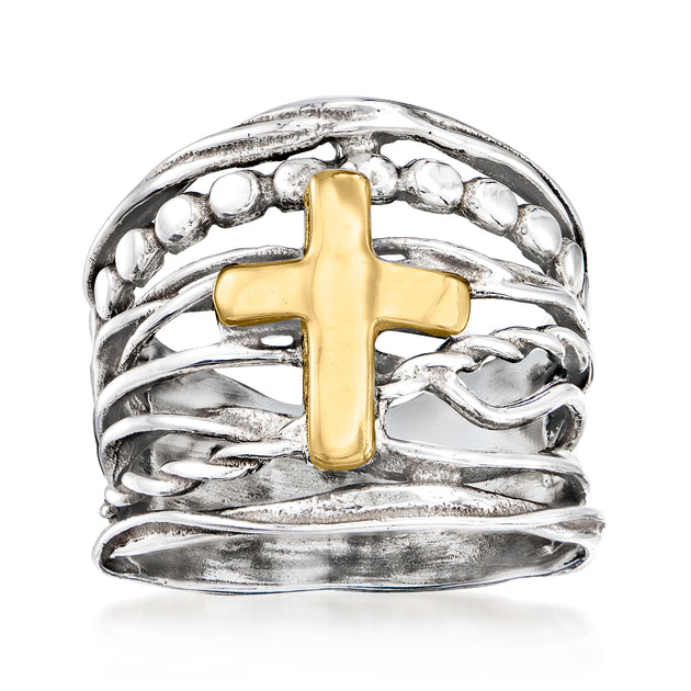Ross-Simons Multi-Row Cross Ring Silver and 14kt Yellow Gold US 6 2