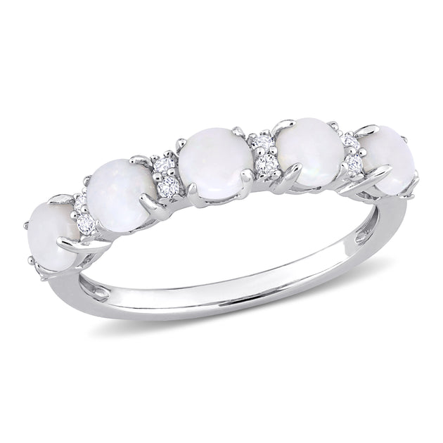 Mimi & Max Semi Eternity Ring Opal White Topaz Silver US 5 2