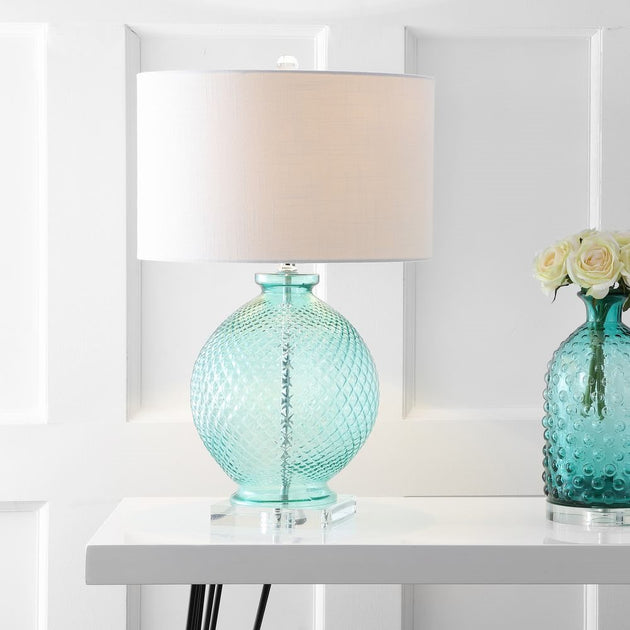Jonathan Y Estelle 26 inch Glass LED Table Lamp Light Blue 4