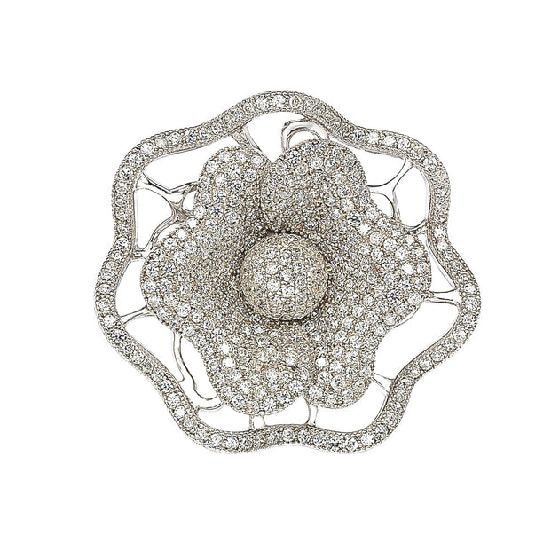 Suzy Levian Micro Pave Cubic Zirconia Flower Ring Silver US 6 2