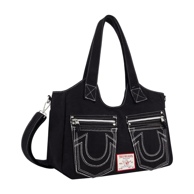True Religion Horseshoe Stitch Satchel Black One Size 4