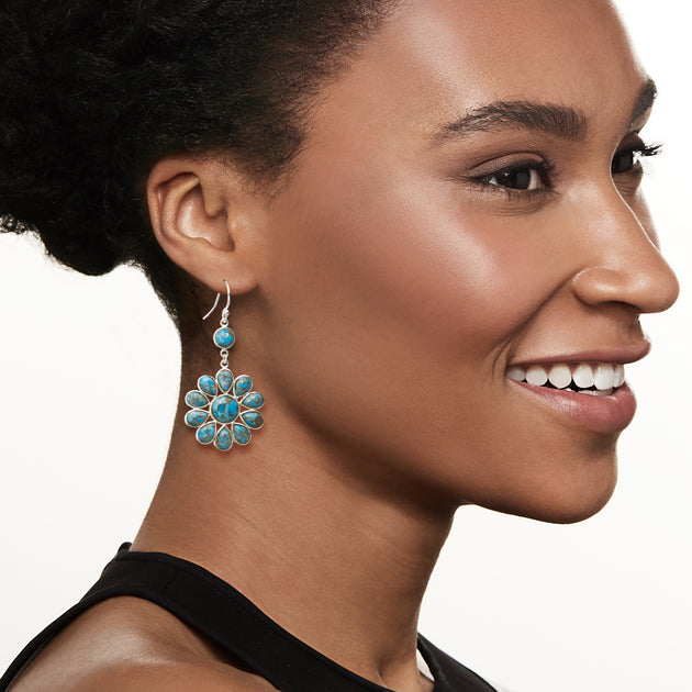 Ross-Simons Turquoise Flower Drop Earrings Blue 4