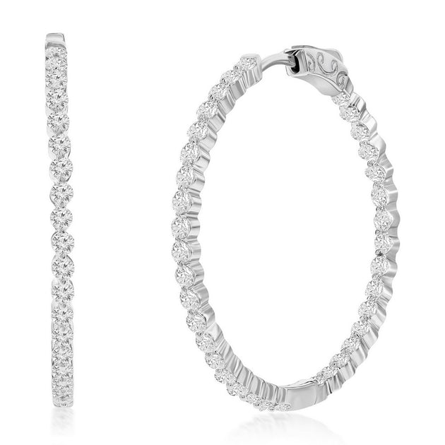 Simona 35mm Inside-Outside Round CZ Hoop Earrings Silver 2
