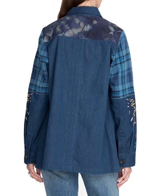 Johnny Was Moonlight Tie Dye Patchwork Militärjacke Blau Small 3