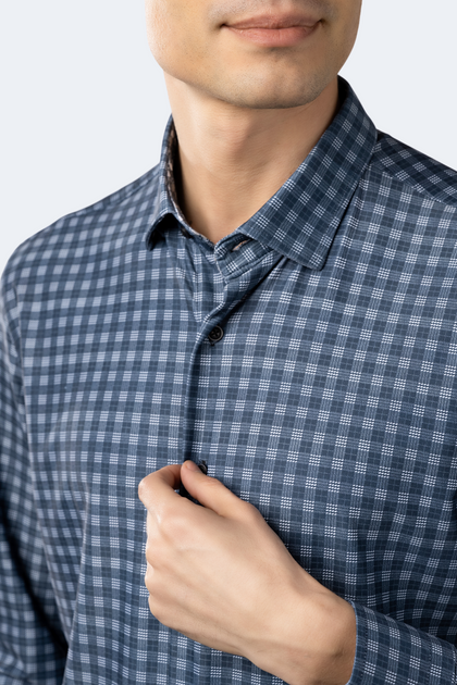 Luchiano Visconti Check Shirt Blue Medium 3