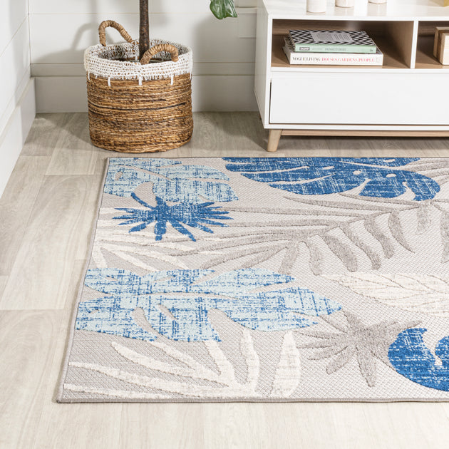 Jonathan Y Monstera Area Rug Light Gray/Navy 3