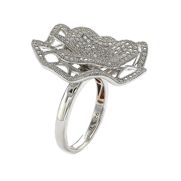 Suzy Levian Micro Pave Cubic Zirconia Flower Ring Silver US 6 3