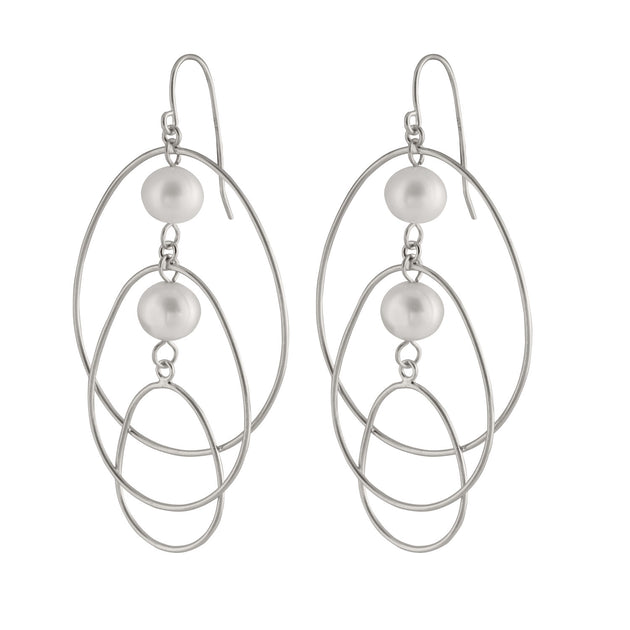 Splendid Pearls Dangling Freshwater Pearl Earrings Silver 2