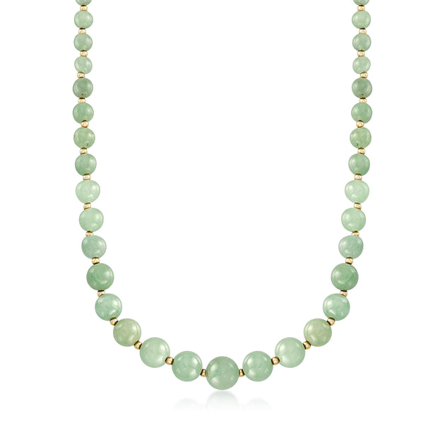 Ross-Simons Green Jade Bead Necklace Yellow Gold 2