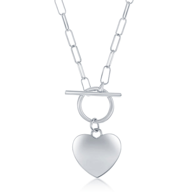 Simona Heart Paperclip Chain Toggle Necklace Silver 2
