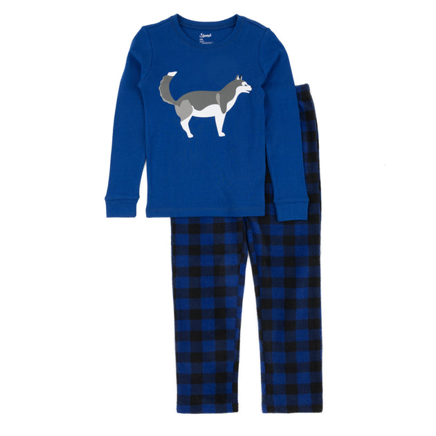 Leveret Kids Top and Pants Pajamas Husky Blue 12 2