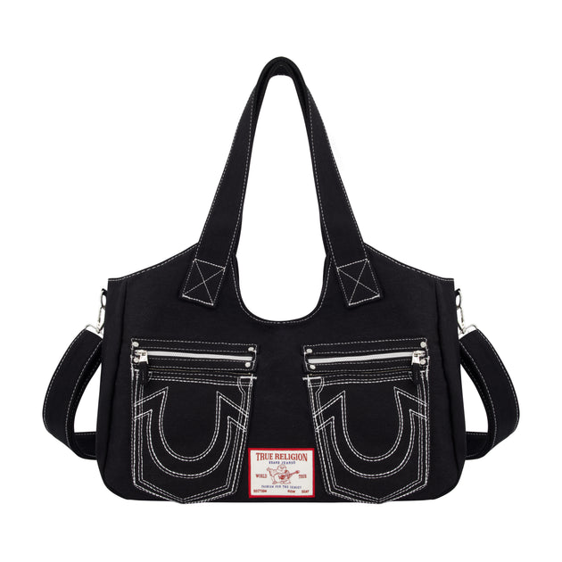 True Religion Horseshoe Stitch Satchel Black One Size 2