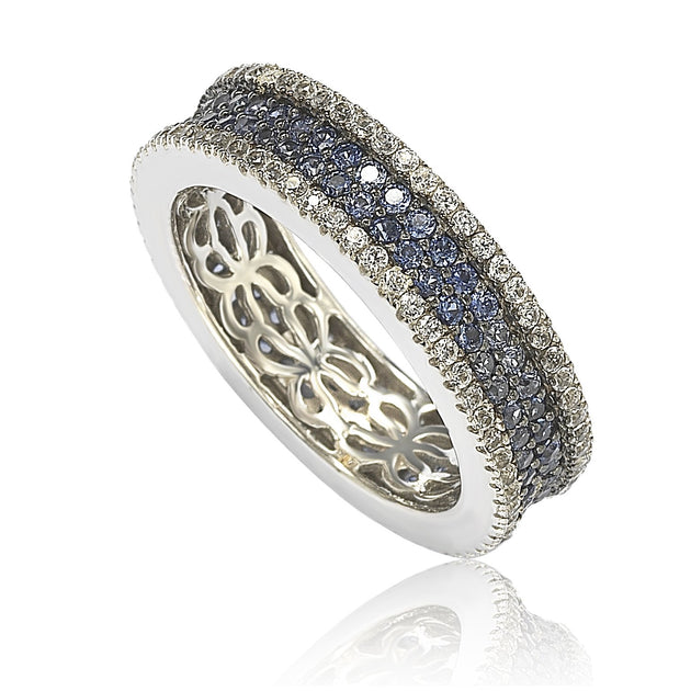 Suzy Levian Eternity Band Sterling Silver Blue US 6.5 2