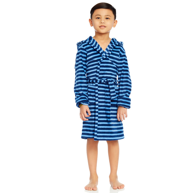 Leveret Kids Hooded Robe Striped Blue 2T 2