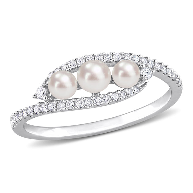 Mimi & Max Pearl Diamond Bypass Ring White US 6 2