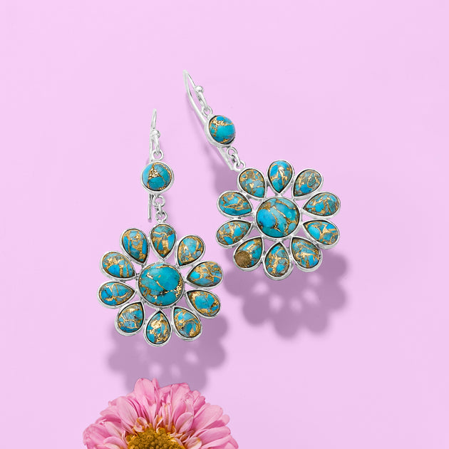 Ross-Simons Turquoise Flower Drop Earrings Blue 5