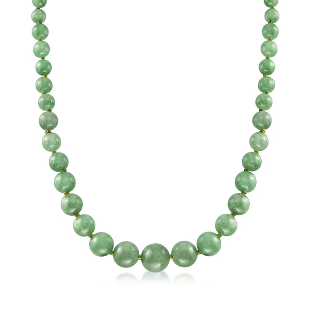 Ross-Simons Graduated Green Jade Bead Necklace Yellow Gold 2