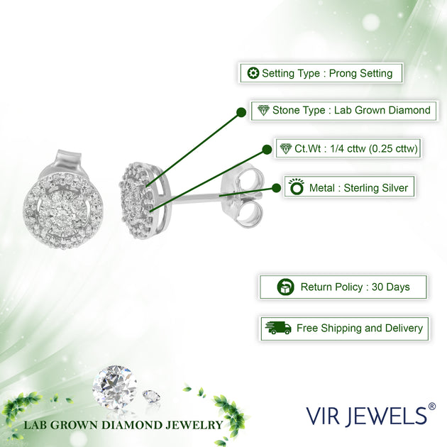 Vir Jewels Lab Grown Diamond Stud Earrings Silver 4