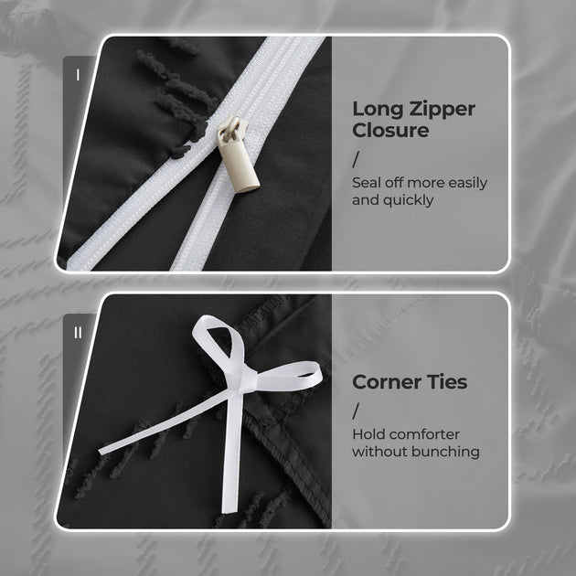Puredown Wave Clipped Duvet Cover Set Black 3
