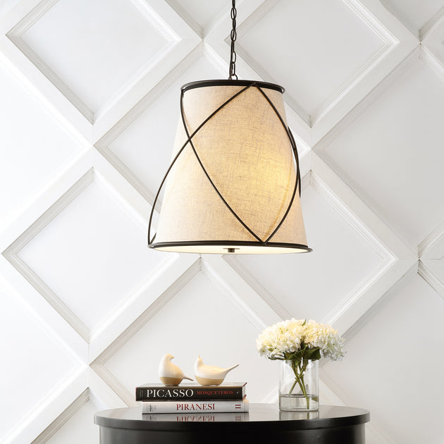 Jonathan Y Milo 19 Inch 3-Light Iron LED Pendant Beige 4