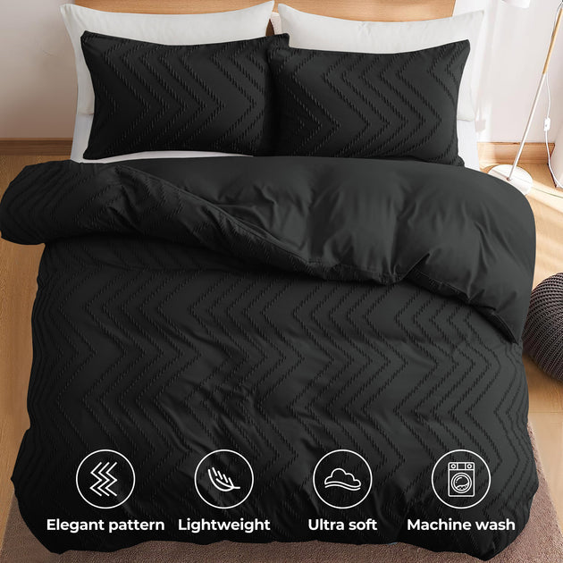 Puredown Wave Clipped Duvet Cover Set Black 2