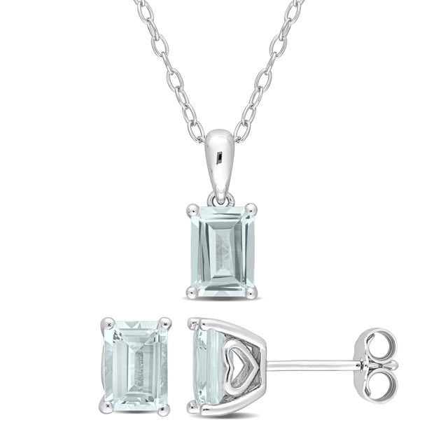 Mimi & Max Aquamarine and Garnet Pendant and Earrings Set Silver 2