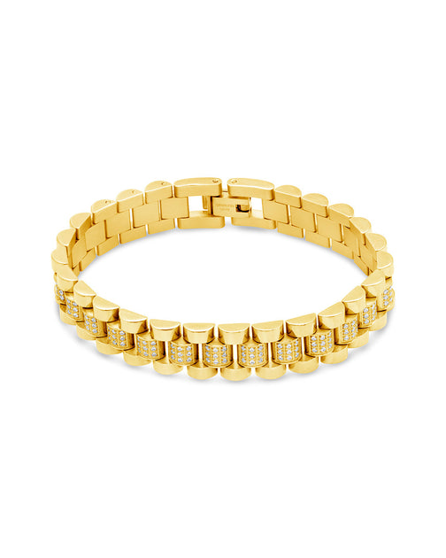 Sterling Forever CZ Accent Watch Band Chain Bracelet Gold 4