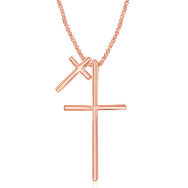 Simona Double Cross Necklace Rose Gold Plated 2