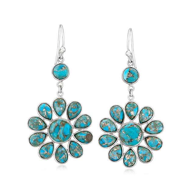 Ross-Simons Turquoise Flower Drop Earrings Blue 3