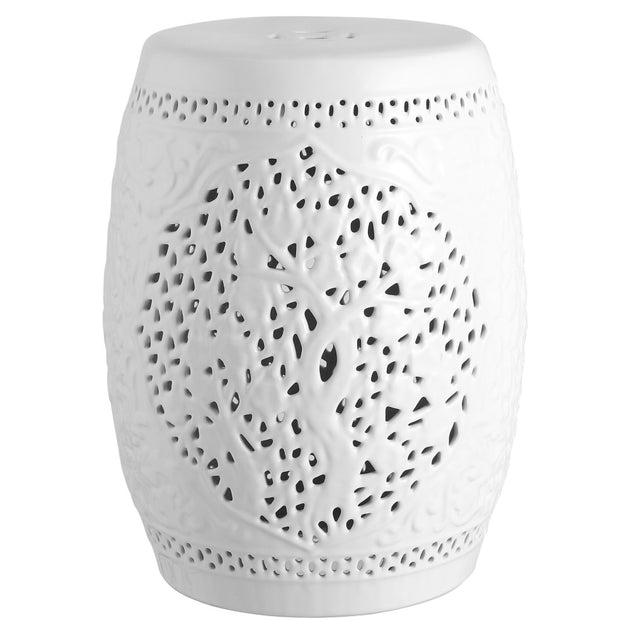Jonathan Y Tree of Life Ceramic Garden Stool White 18in 3