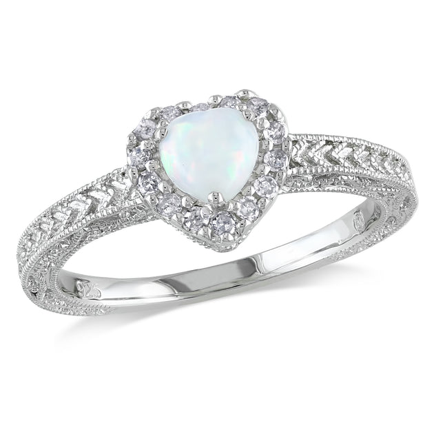 Mimi & Max Opal Diamond Heart Halo Ring Blue US 7 2