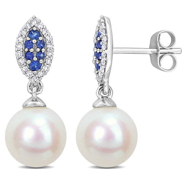 Mimi & Max Pearl Sapphire Diamond Earrings White Gold Blue 2