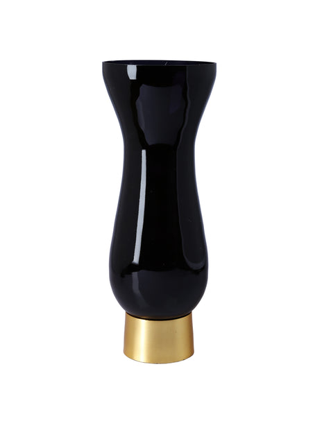 Classic Touch Decor Black Glass Vase Gold Base 2