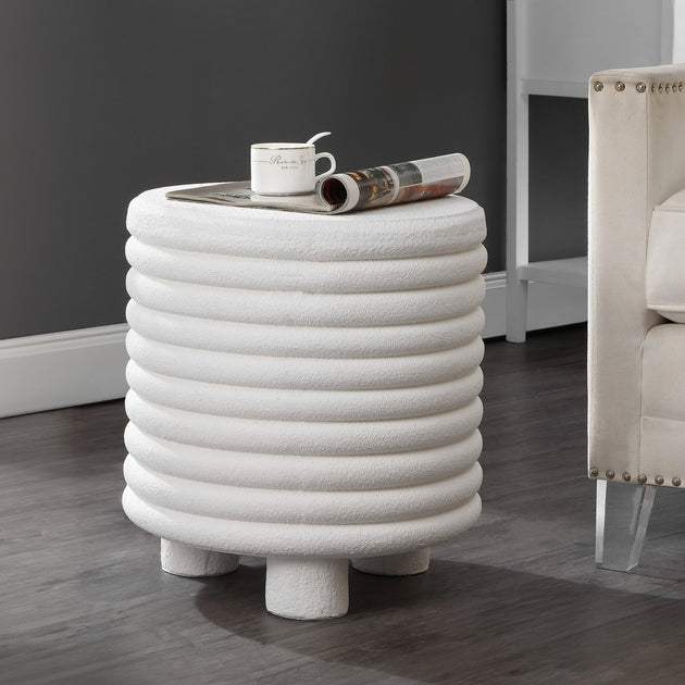 Jonathan Y Evans 18-inch Drum Accent Table White 3