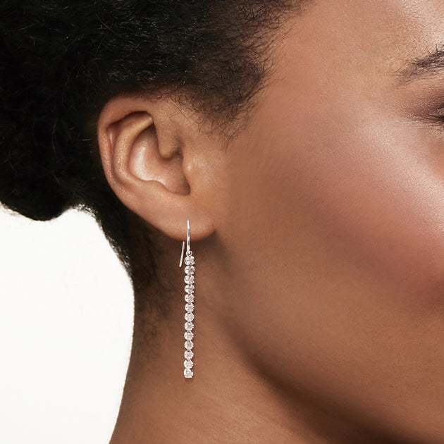 Ross-Simons Diamond Linear Drop Earrings Silver 4