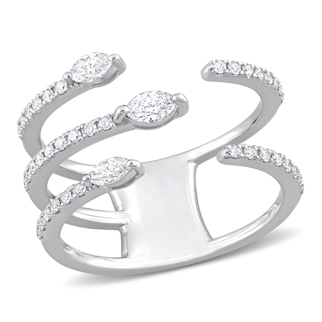 Mimi & Max Diamond Three-Row Ring Silver US 7 2