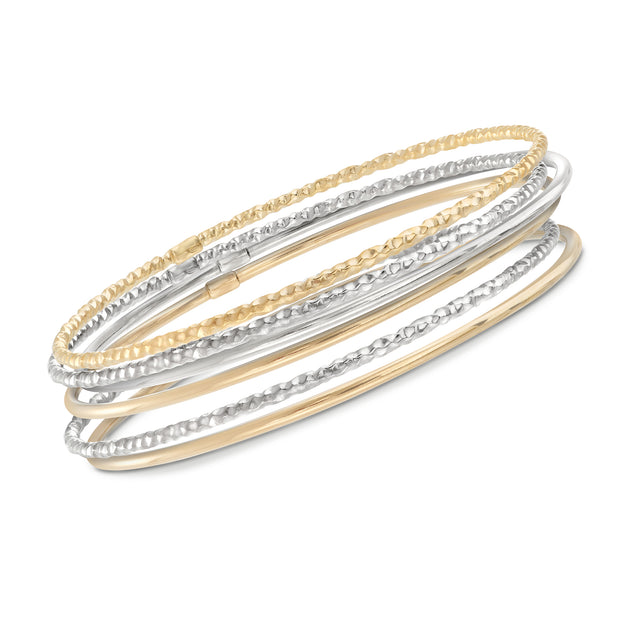 Ross-Simons Two-Tone Sterling Silver Bangle Bracelet Set Silver 2