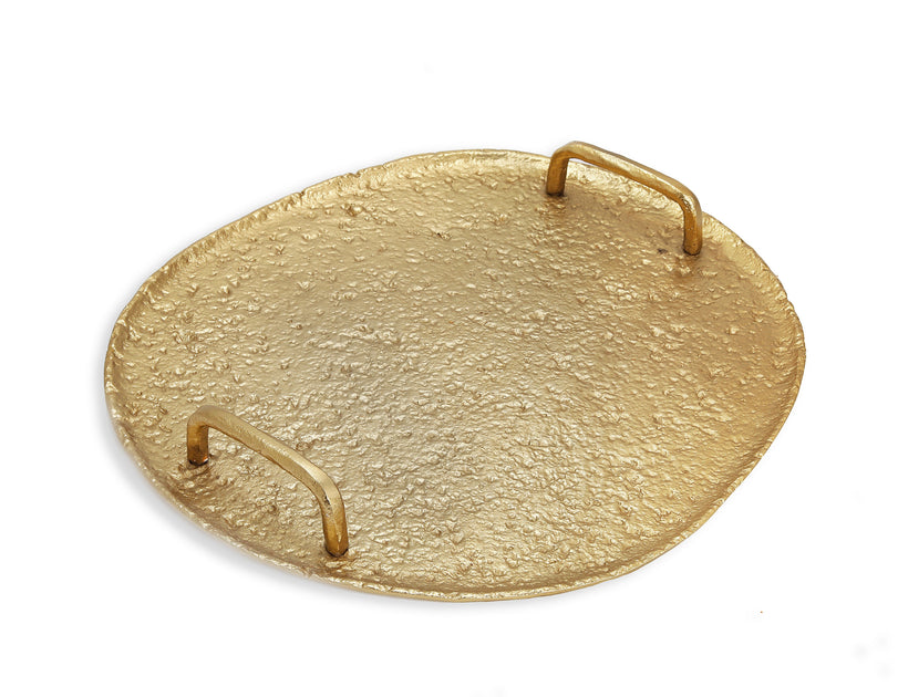 Classic Touch Decor 15in Gold Hammered Round Tray with Handles 2