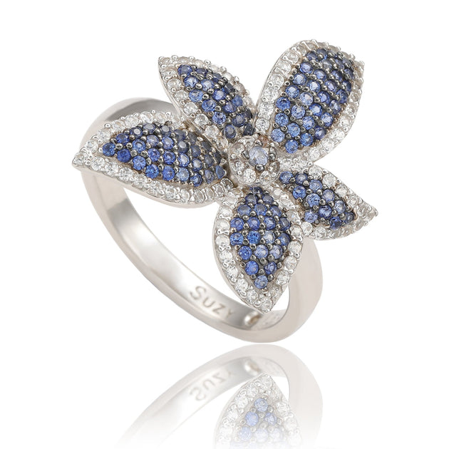 Suzy Levian Blue Sapphire & White Sapphire Flower Ring Blue US 5 2