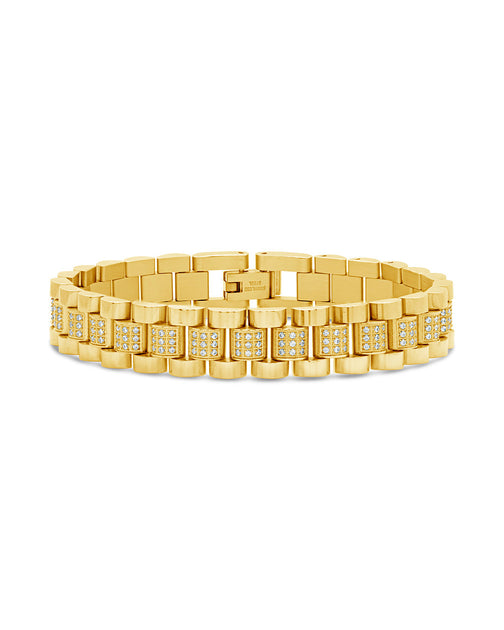 Sterling Forever CZ Accent Watch Band Chain Bracelet Gold 2