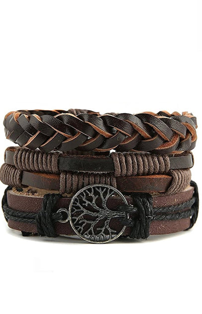 Stephen Oliver Leather Bracelet Set Brown 2